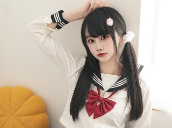 微博妹子嗷呜酱水手服主题双马尾辫妹子性感制服配白丝吊袜秀美腿迷人写真48P